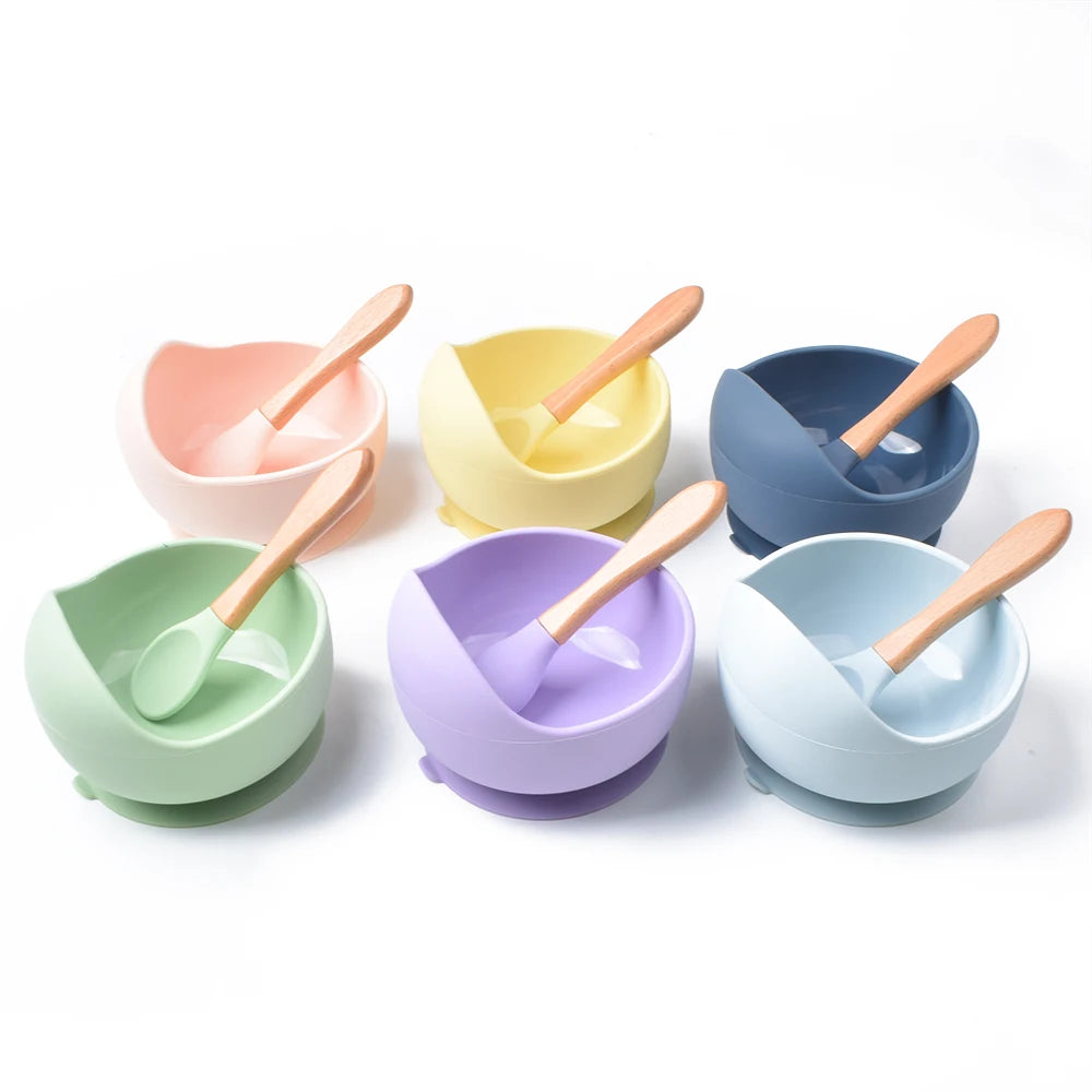 2PCS/Set Silicone Baby Feeding Bowl - Kids Waterproof Suction Bowl With Spoon