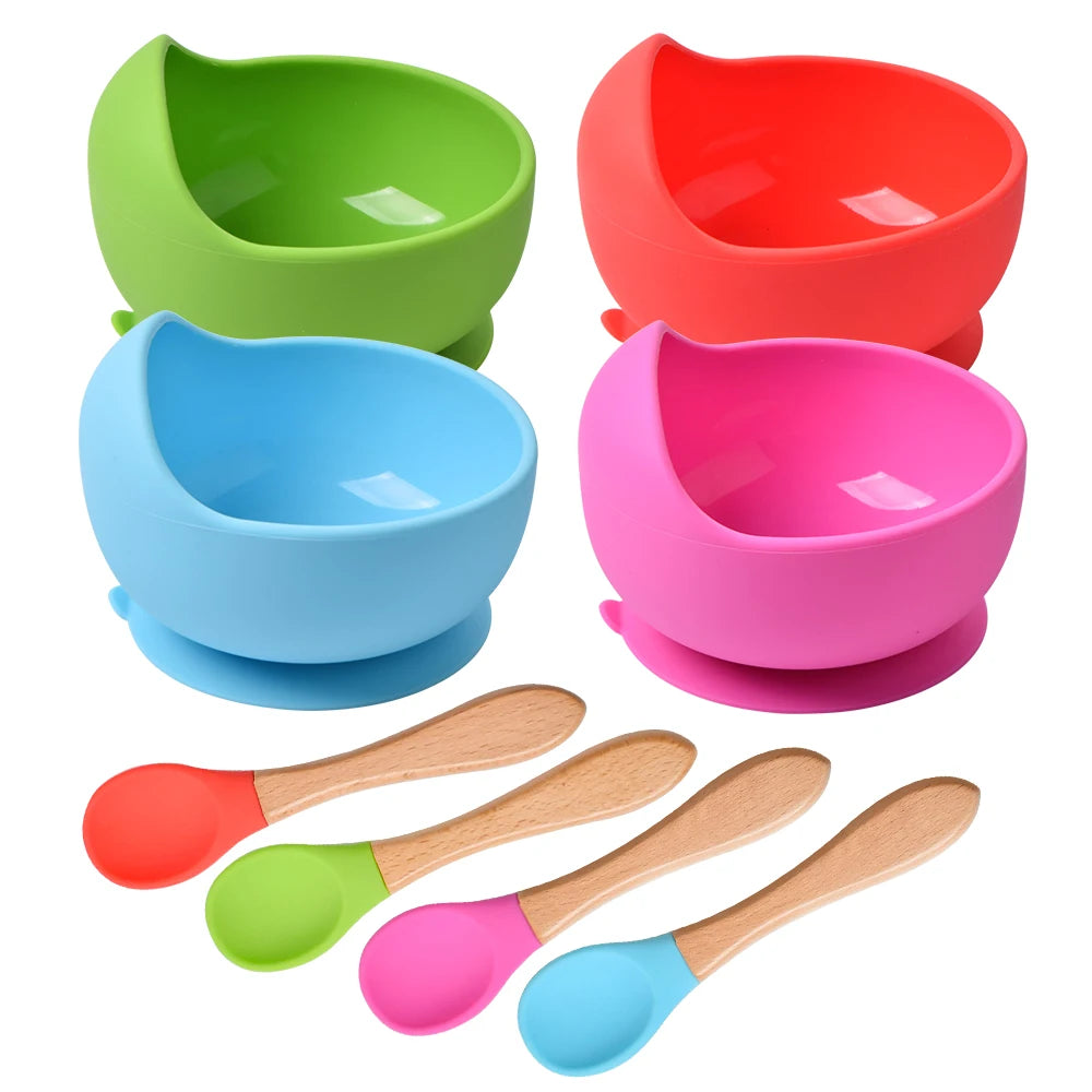 2PCS/Set Silicone Baby Feeding Bowl - Kids Waterproof Suction Bowl With Spoon