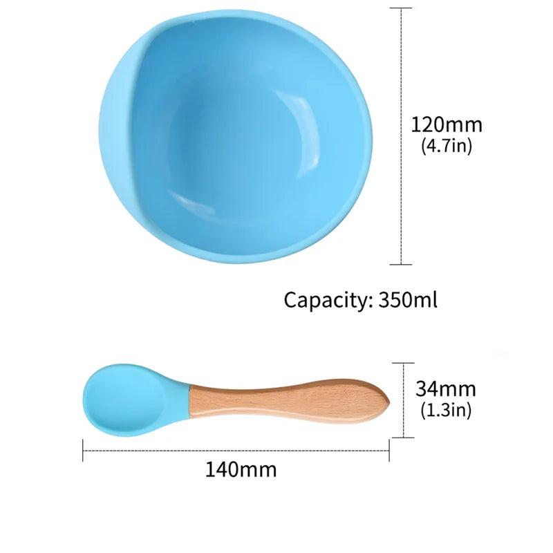 2PCS/Set Silicone Baby Feeding Bowl - Kids Waterproof Suction Bowl With Spoon