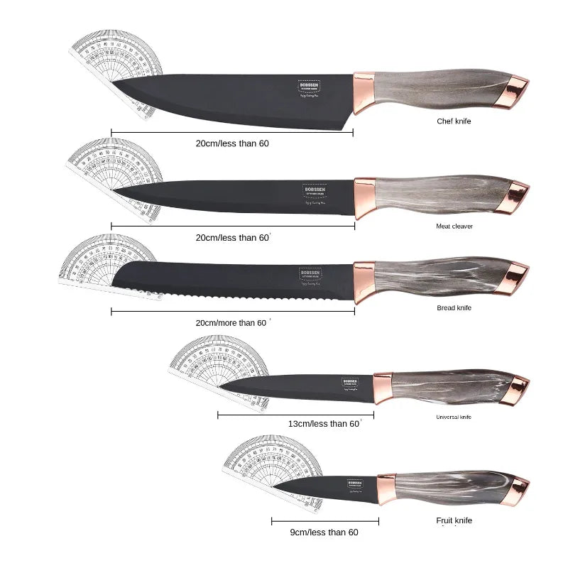 Culinary Mastery 7-Piece Knife Set with Grindstone and Marble Textured Handles