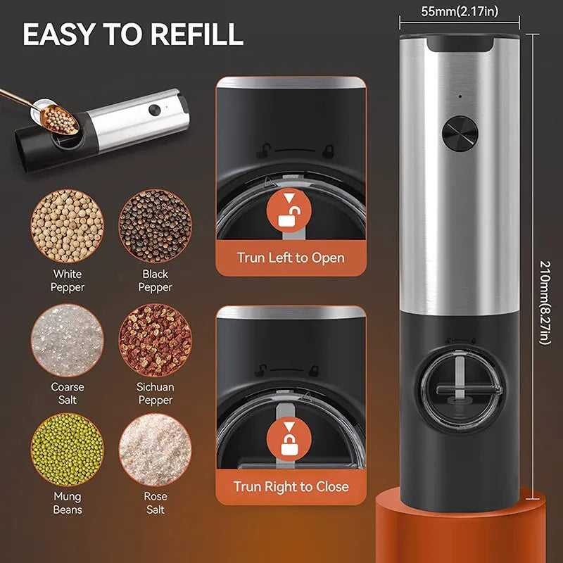 Electric Salt Grinder Set - USB Rechargeable Electric Pepper Mill With LED Light