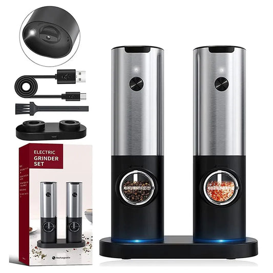 Electric Salt Grinder Set - USB Rechargeable Electric Pepper Mill With LED Light