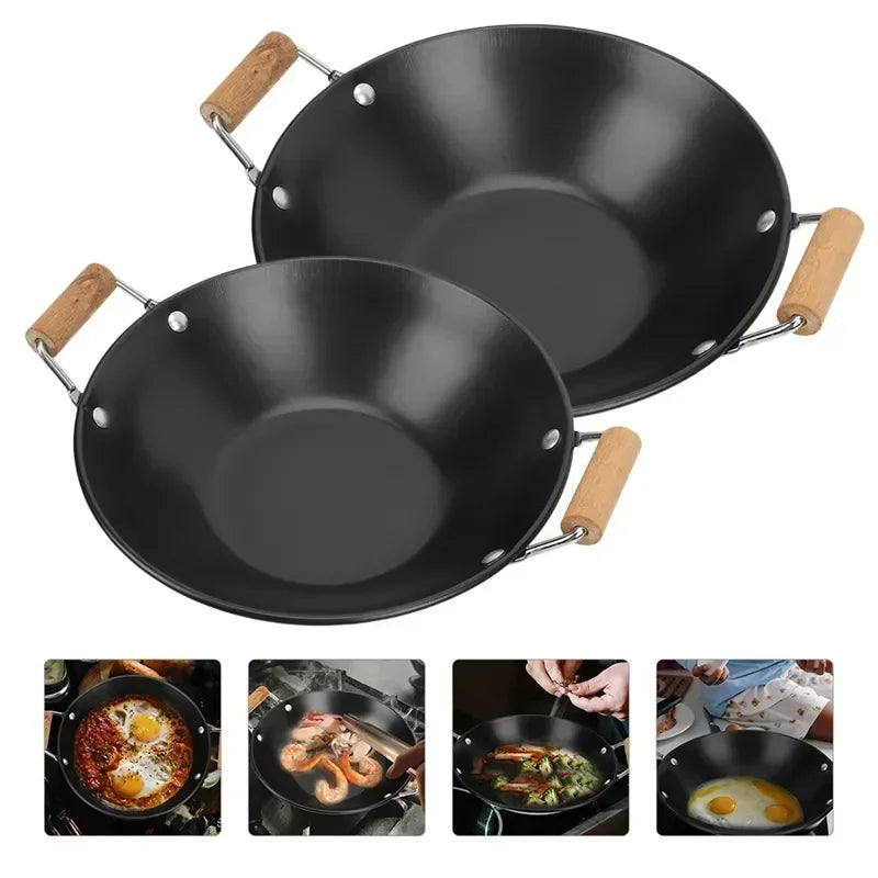 Stainless Steel Non-Stick Induction Griddle Pan with Wooden Handle