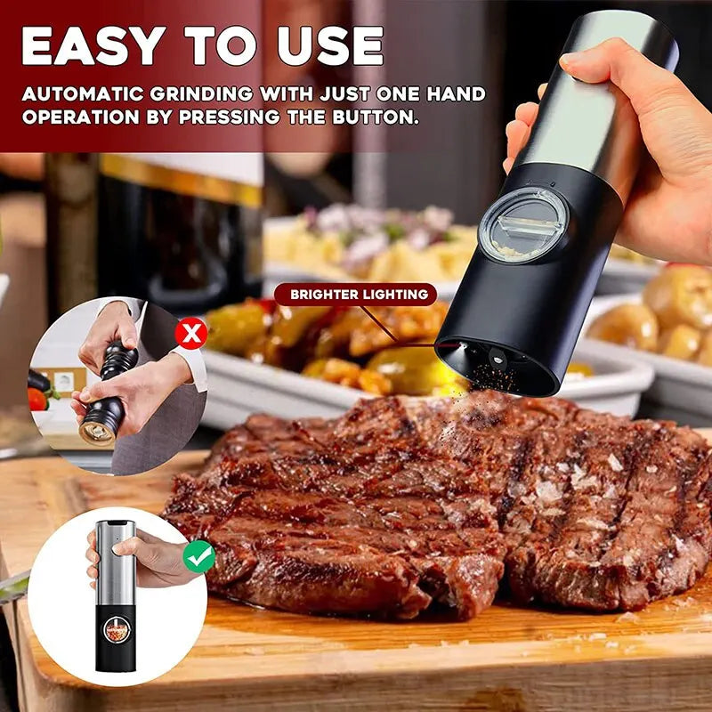 Electric Salt Grinder Set - USB Rechargeable Electric Pepper Mill With LED Light