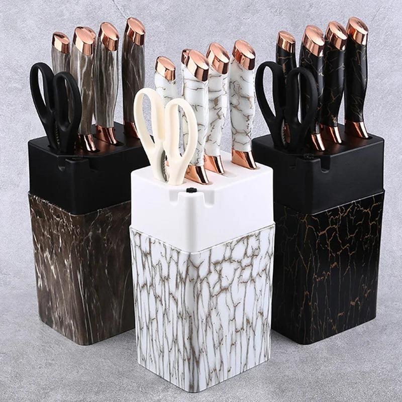 Culinary Mastery 7-Piece Knife Set with Grindstone and Marble Textured Handles