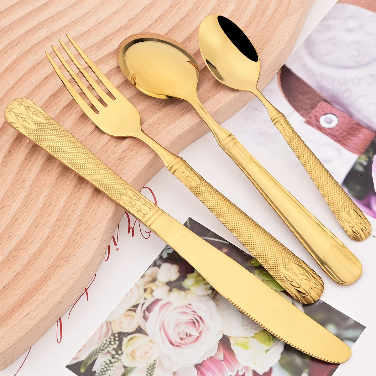 24Pcs Mirror Gold Stainless Steel Cutlery Set