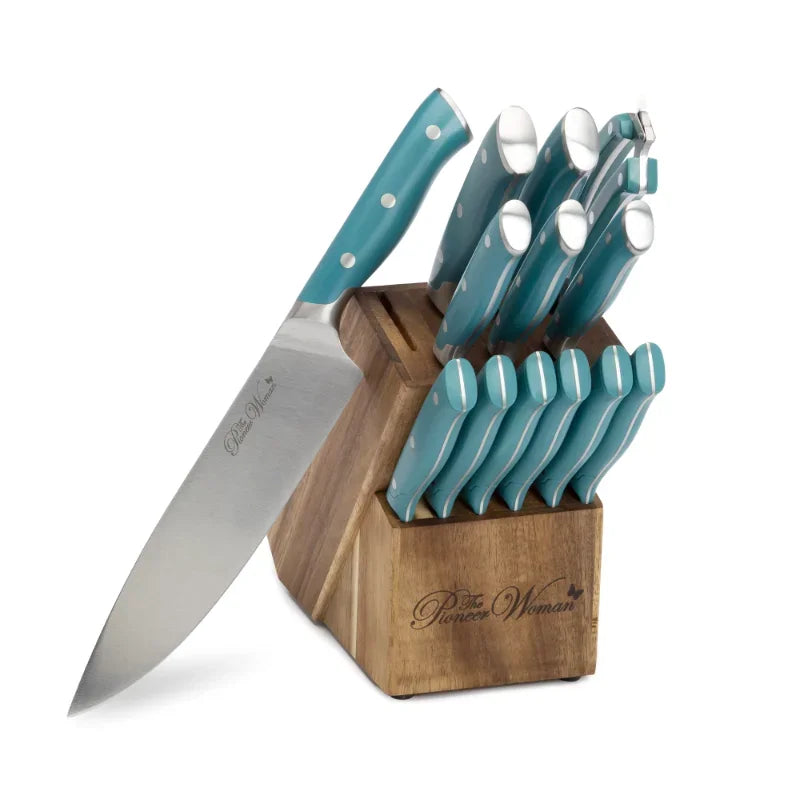 14-Piece Stainless Steel Knife Block Set, Teal