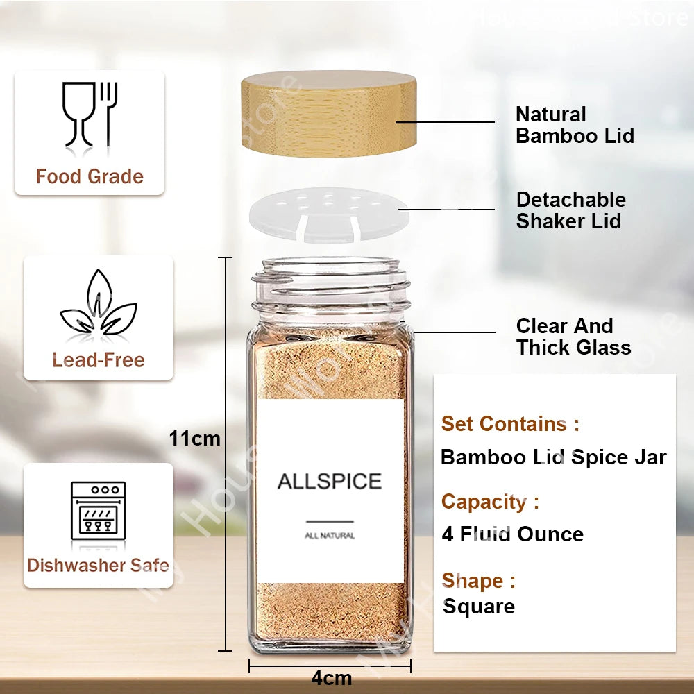 BambooFresh™ Glass Spice Jar Set