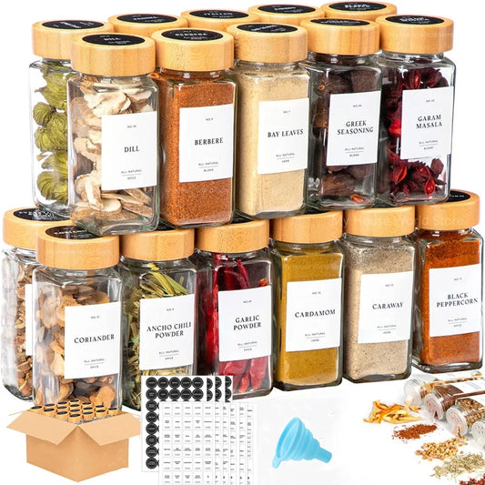 BambooFresh™ Glass Spice Jar Set