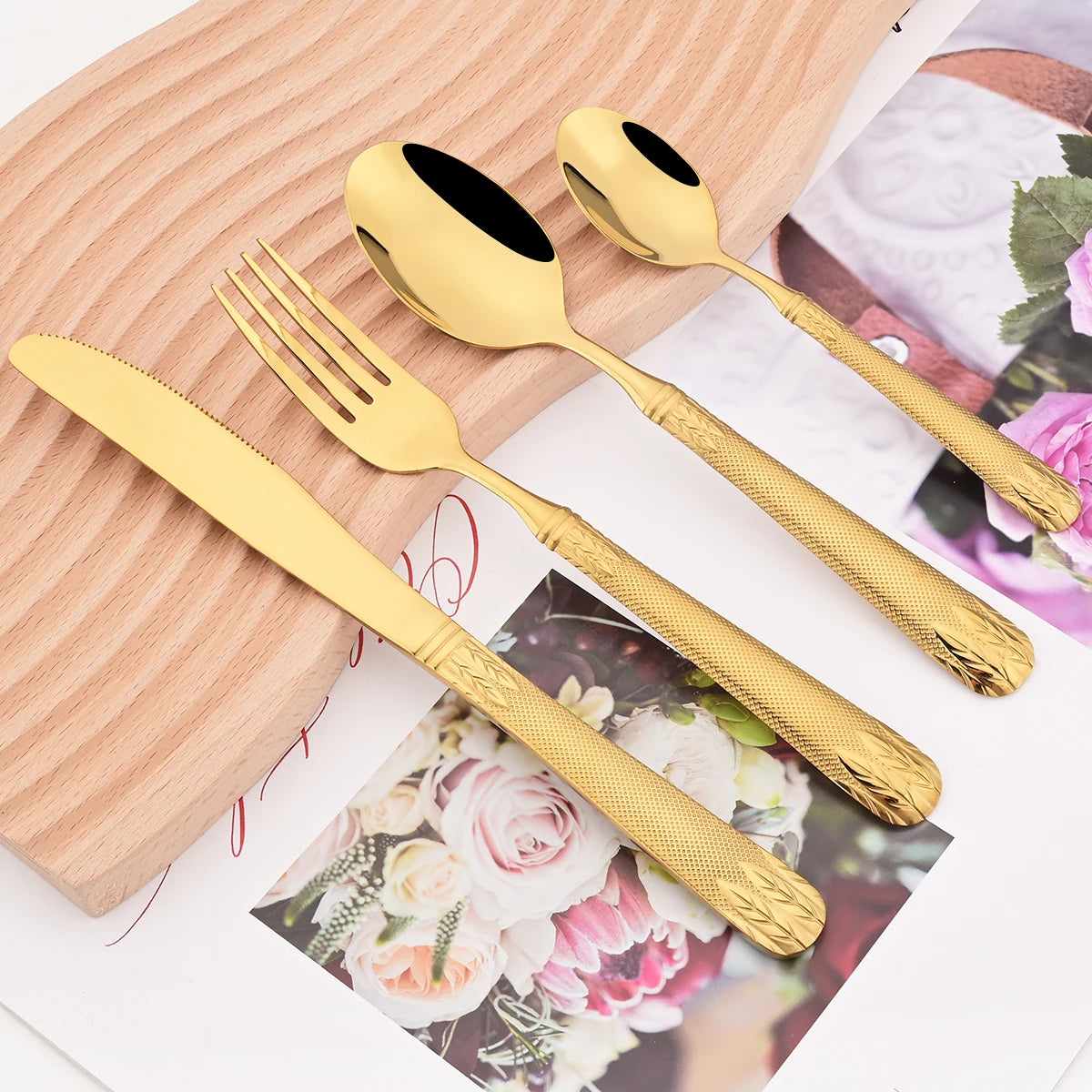 24Pcs Mirror Gold Stainless Steel Cutlery Set